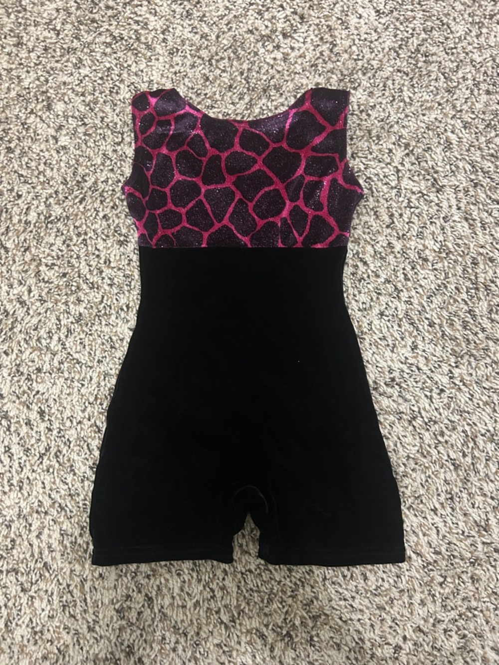 Girls' Black and Hot Pink Gymnastics Leotard Short Unitard